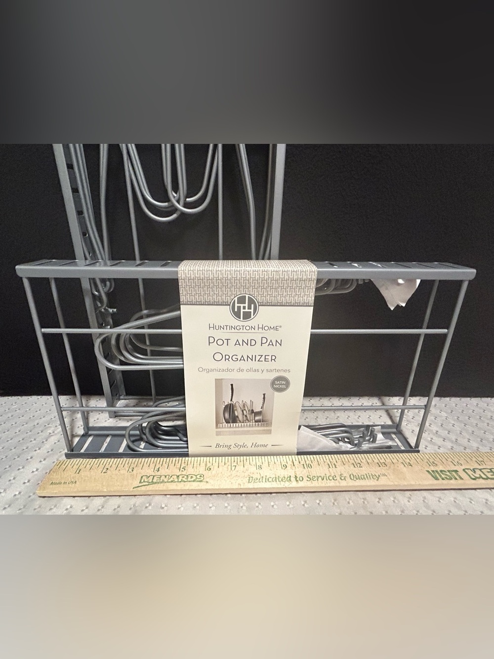 2 Huntington Home Pot & Pan Metal Organizer 5 Dividers Satin Nickel 15"X 8" X10"